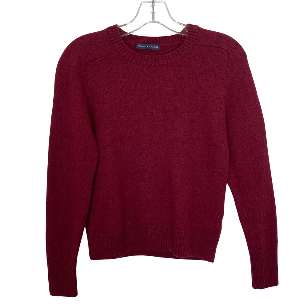 Brandy Melville Wool Blend Crewneck Sweater Burgundy Red Minimalist One Size
